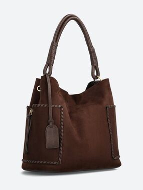 Brown Suede Tote Handbag - Women's Shoulder Bag